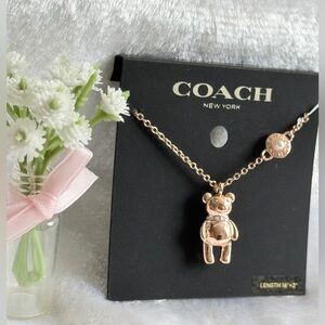 Coach 3D Teddy Bear charm necklace in rose gold